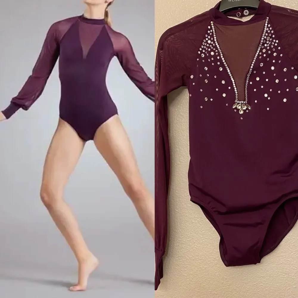 Weissman solo Dance costume purple illusion Poet Sleeve Leotard MT11817 MC